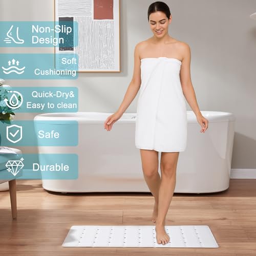 Webos Non-Slip Bath Mat for Tub & Shower：Silicone Foldable Bathtub Mat with Strong Suction Cups, Quick Drain Holes, Machine Washable Extra Large Bathroom Mats 35.8" x 17.7", White - color: White, size: 35.8" x 17.7" (Rectangular)