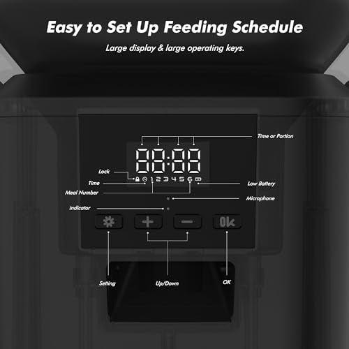Automatic Dog Feeder - 8L/34 Cups Large Capacity Automatic Cat Food Dispenser with LCD Screen, Large Food Tray, Battery Operated, Timed Cat Feeder, Up to 50 Portions 6 Meals Per Day, Keeps Fresh - color: White