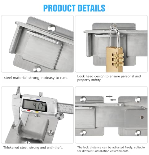 Double gate Latch with Padlock Holes, gate Latch for Wooden Fence,4mm Heavy Duty gate Latch,Adjustable barn Door Latch for Sliding and Swing Open Door