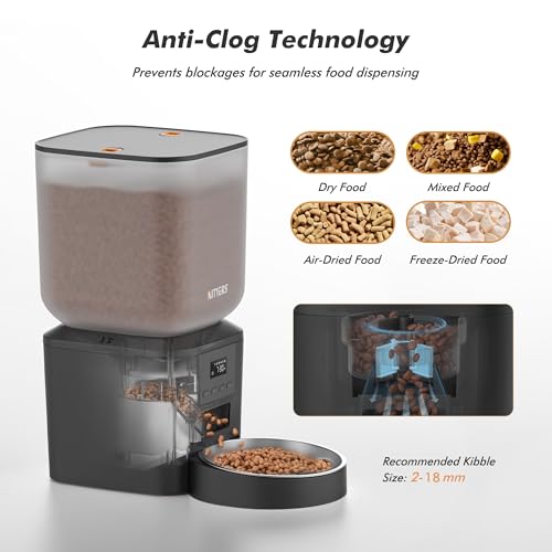 Automatic Dog Feeder - 8L/34 Cups Large Capacity Automatic Cat Food Dispenser with LCD Screen, Large Food Tray, Battery Operated, Timed Cat Feeder, Up to 50 Portions 6 Meals Per Day, Keeps Fresh - color: Matte Black