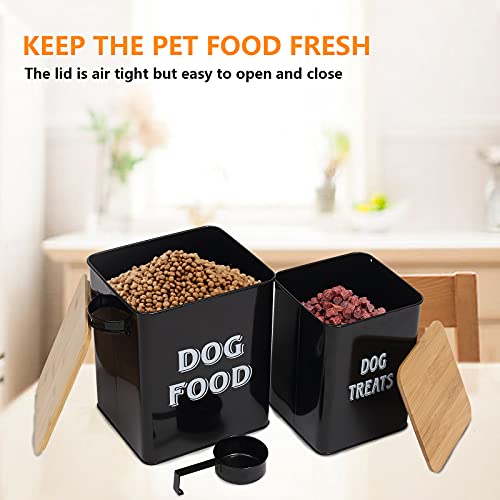 Dog Food Storage Container Farmhouse Pet Food Treats Bin with Lid and Scoop, Perfect Sturdy Canister Tins for Kitchen Countertop, Shelf, Great Gift for Pet Owners - Dog Food - Black - color: Dog Wood Black