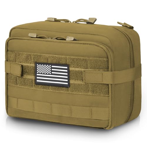 Jueachy Tactical Molle Pouch Large Admin Bag Utility Tool Pouches Molle Attachment EDC Pouches Expandable Molle Accessories Organizer Medical Pocket U.S.A Patch Included - color: Tan