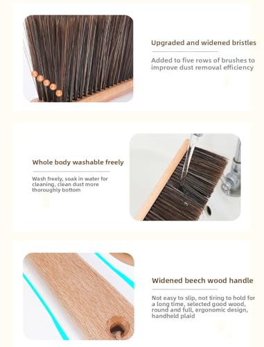 Woooden Dust Brush, Hand Broom Bench Brush, with Long Wood Handle Whisk Broom Soft Bristle Brush for Car Fireplace Clothes Counter Sofa Bed Household Cleaning, 2 Pieces
