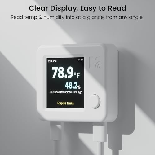 MOCREO WiFi Reptile Thermometer Hygrometer, Waterproof Probe, App Alerts | For terrariums, incubators, greenhouses & humidors; calibrate temp & humidity in app; power-outage & offline alerts; no hub - color: White