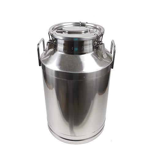 Milk Can Milk Bottle, 20/30/ 40/50/ 60L Stainless Steel Heavy Duty Milk Jug Wine Pail Bucket Square Liquid Container Storage with Embedded Silicone Sealed Lid for Home Restaurant Bar Silver (60L) - size: 60L
