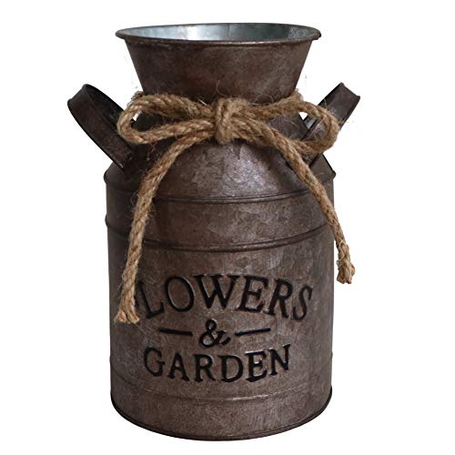 HyFanStr Shabby Chic Metal Flower Vase Rust Painted Decor Milk Can Bucket Country Primitive Jug Farmhouse Decoration Large - color: Rust-large