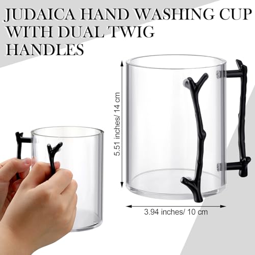 Dingion Judaica Hand Washing Cup for Netilat Yadayim,Black Handle | Clear Acrylic Judaica Hand Washing Cup Stable Dual Black Handles 5 Inch Netilat Yadayim Cup Traditional Jewish Ritual Kohanim - color: Black Handle
