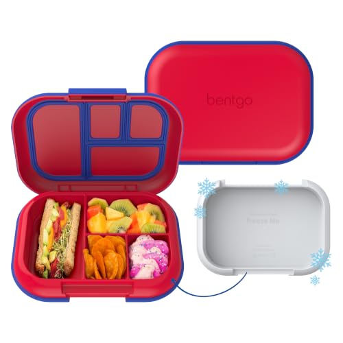 Bentgo Chill Kids 4-Compartment Bento Box Leakproof Lunch Box | Built-In Ice Pack, 3.3 Cup Capacity, BPA-Free, Microwave & Dishwasher Safe Tray, Ideal for Ages 3–7 (Red/Royal) - color: Red/Royal
