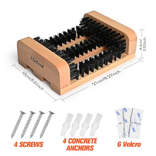 Wooden Boot Scraper Outdoor Heavy Duty Shoe Brush Cleaner for Muddy Boots, Dual Bristle Entryway Shoe Cleaner System for Home Entrance Garage Farm Snow Rain Durable Hardwood Base