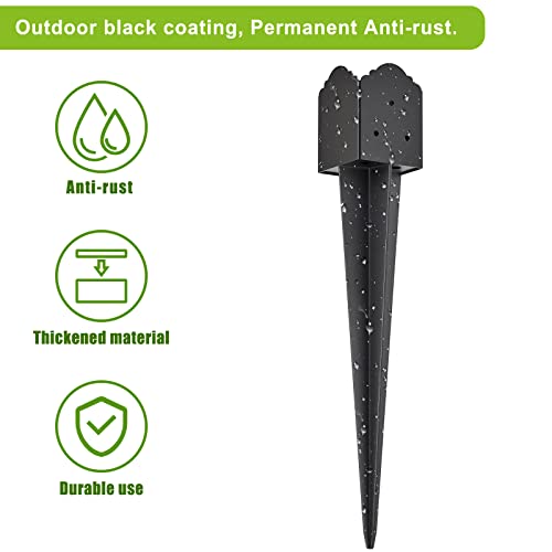 Insaga 4x4 Fence Post Anchor Heavy Duty Carbon Steel Post Spike Black - No Dig for Fence Mailbox Sign Deck Post, Fits 3.5"x3.5" Lumber-23'' x 3.7'' x 3.7'' (4Pack) - color: Black A-4pcs