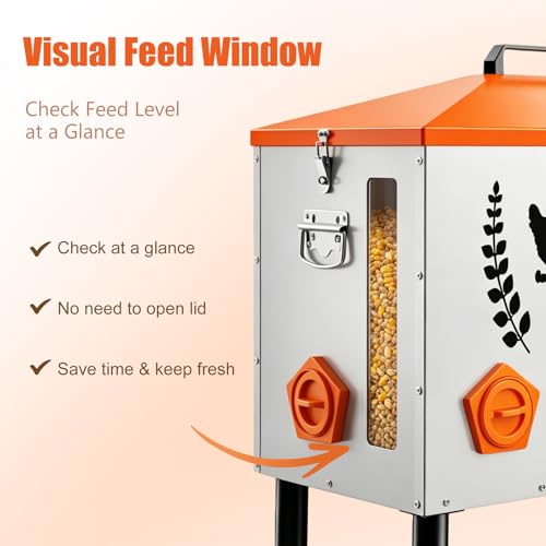 Tgeyd 95LB Large Chicken Feeder for Backyard Flocks, 10-Port and Galvanized | Galvanized steel, anti-roost roof, feed window, adjustable legs. For 10-20 chickens, ducks, geese. Low-maintenance backyard. - size: 95LB