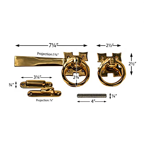 Renovators Supply Manufacturing Door Lock Latch 7 1/4 in. Polished Brass Gate Latch Garage Barn Door Lock with Mounting Hardware - color: Brass Ring, size: Pack of 1