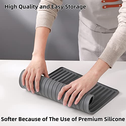 Silicone Dish Drying Mat, 18 x 8.5 Inches Grey | Elegant Design for Kitchen Counter, Multipurpose Durable Food Grade Silicone, Non-slip, Quick Water Releasing - size: 8.5" x 18"