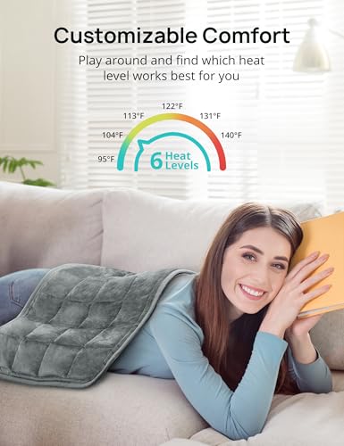 Weighted Heating Pad for Back Pain Relief, 17" x 33" XXXL Electric Heating Pad for Neck and Shoulders, Fast Heating Pad for Cramps, Legs & Full Body, 6 Heat Settings, Auto Shut Off, Soft Washable