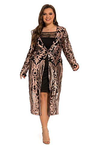 - 610 - Long Sleeves Full Sequins Open Front Duster Cardigan Cover-up Jacket Coat - color: Gold, size: 4X