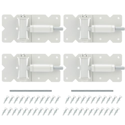 Self Closing Gate Hinges Heavy Duty, 90 Degree Adjustable, 4Pcs | Heavy duty gate hinges fence hinges for Wooden/Vinyl/PVC Fences, with installation screws and swing adjuster tool, white - color: White(2pcs)