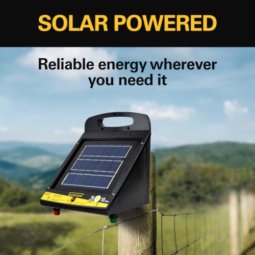 Zareba 10 Mile Solar Powered Low Impedance Electric Fence Charger | Contain Cattle, Horses, Goats, & Livestock, 0.15 Output Joules, Built-in Mounting Bracket for Posts, ESP10M-Z