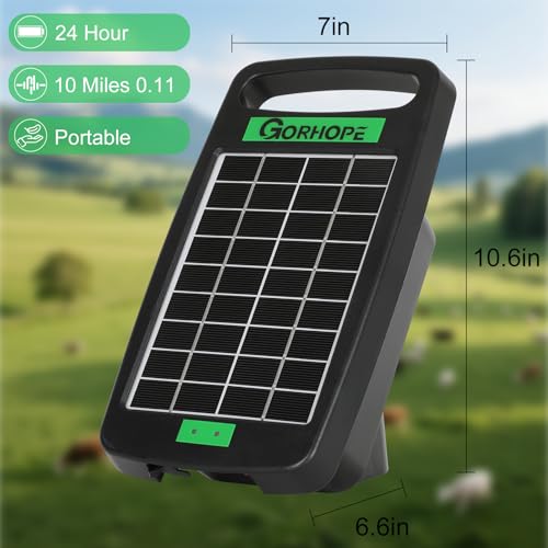 5 Miles Solar Electric Fence Charger,0.11J Powered 24-Hour Protection | Solar Electric Fence with Tempered Glass Solar Panel,14-Day Continuous Protection Without Sunlight,for Livestock Protection - style: GOR11 (5M0.11J)