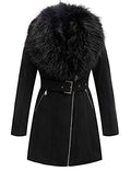 Bellivera Women's Faux Suede Leather Fleece Lined Trench Coat | Mid-length Winter Trendy Jacket Belted Sim Fit Outerwear with Detachable Faux Fur Collar - color: Black Tops, size: X-Large