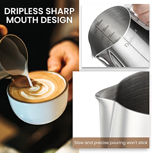 Dailyart Milk Frother Cup Set 12oz/350ml 4 Pcs Milk Frothing Pitcher | 304 Food Grade Stainless Steel, Dripless Spout, Internal Scale, Barista Milk Steamer Cup, Espresso Accessories Latte Art Tool - size: 12 Ounces(Pack of 4)