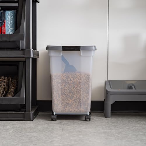 IRIS USA Dog Food Storage Container, Up to 50 lbs, Dark Gray, Made in USA | Includes 2-Cup Scoop & Wheels, Airtight Seal, BPA-Free, Bird Seed, Cat food, Cat Litter, Chicken Feed, Pellets - color: Dark Gray, size: 50 lbs