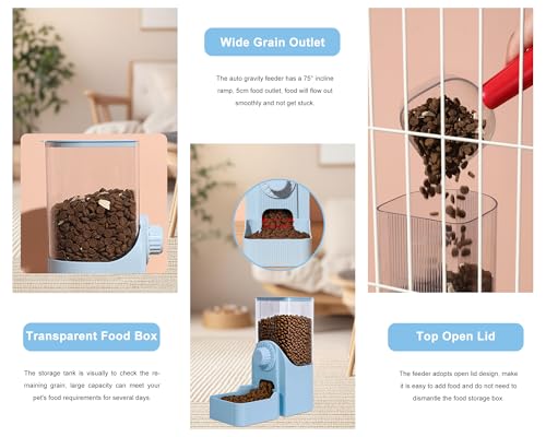 Hanging Automatic Pet Food Dispenser, 54oz Large Capacity Pet Feeder, Auto Gravity Cage Hanging Food Bowl for Small Dog Cat Rabbit Ferret Guinea Pig Hedgehog Chinchillas (Blue) - color: Blue