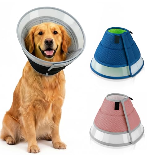Premier Web Products Soft Dog Cone Collar To Stop Licking - Medium Dog Cone, Adjustable and Reversible Design, Non-Woven Breathable Fabric, Elizabethan Recovery Collar after Surgery for Cat, Black