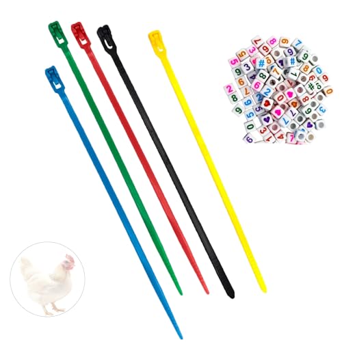 100PCS 6 Colors Chicken Leg Bands with Alphabet Number Beads for Duck Goose Farm Animal Tagging