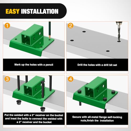 Nilight Bolt on Tractor Bucket 2 inch Towing Receiver Adapter 5/8”Pin Hole | Class 3 Trailer Hitch 12000 LBS Work Well for Tractor Buckets Green - color: 2 inch Towing Receiver Green