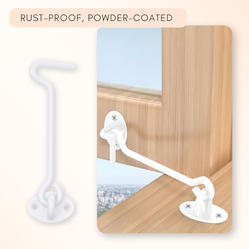 Eco-Fused 5-inch Heavy Duty Hook and Eye Latch - 1x Barn Door Lock (White), 4X Mounting Screws - Powder Coated Stainless Steel Hooks for Door, Windows, Sheds, Fences, Gates, Closets, Cabinets - color: 1 set: 5 inch - White