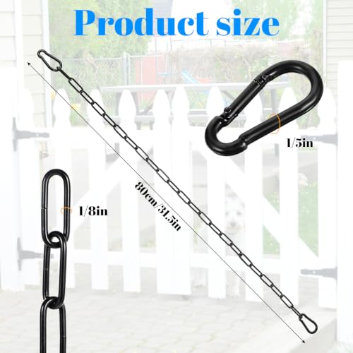31.5“ Gate Chain Lock, Heavy Duty Chain Link Lock with Carabiners | Heavy Duty Durable Construction, Secure Outdoor Gate And Pet Cage Lock, Smooth Black Finish With Carabiners, For Fences Sheds