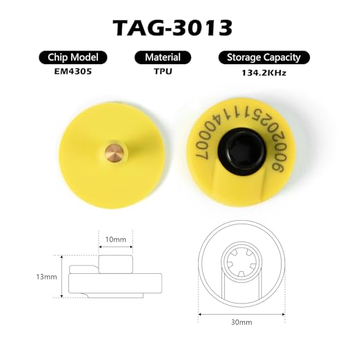RFID Animal Ear Tag, ISO 11784/11785 Compliant Livestock Tracking Tag | Cattle, Pigs, Sheep, Goats, Heat Resistant up to 120°C (10PCS)
