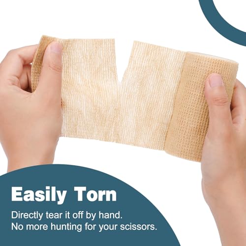 AZEN 18 Pack Self Adhesive Bandage Wrap, 4" X 5 Yards Elastic Cohesive Bandage Wrap, Skin Color Athletic Tape, Ankle Tape, Tattoo Grip Tape Wrap, Vet Wrap - color: Beige, size: 4IN - 18Pack