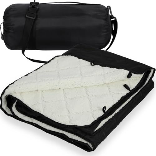 REDCAMP Large Outdoor Blanket 79"x59" Sherpa Fleece Lining, White | Cold Weather Warm Thick Outdoor Blanket Comfy Foldable & Windproof for Camping Stadium,Car,Picnics,Pet,Trip,Machine Washable - color: White&black/59"x79"