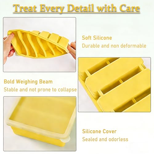 Covered Silicone Freezer Tray, 2-Piece Set Of Silicone Freezer Molds, Used For Preparing And Freezing Various Sauces And Other Dishes, Making 12 Portions Cube (Yellow) - color: Yellow