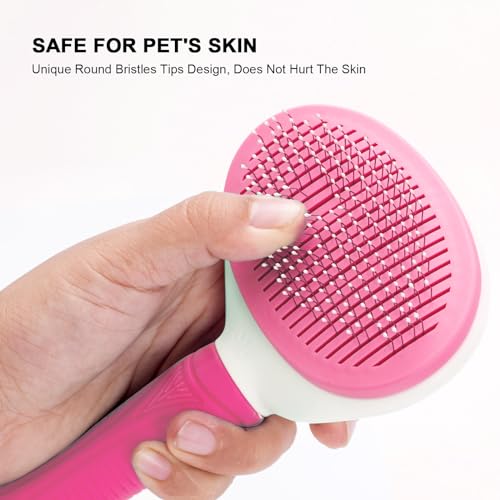 Aogeili Self-Clean Slicker Brush, Deshedding Comb for Dogs Cats Rabbits | One-Click Release Removes Loose Undercoat, Mats & Tangles, for Long & Short Hair Shedding Pets - color: Pink