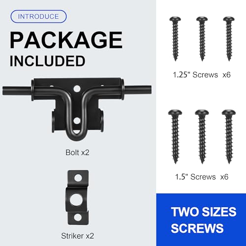 Slide Bolt Gate Latch, 2 Pack Heavy Duty Slide Latches | Thickened Steel, Black Powder Coated; Padlock Hole for Extra Security; for Wood Fence, Barn, Shed, Garden Gates - size: 2 Pack
