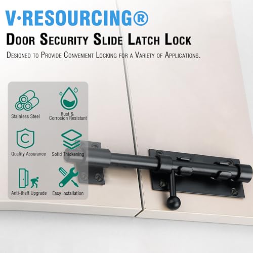 Slide Bolt Gate Latch, 7.8 Inch Heavy Duty Solid Stainless Steel Bolts Latches,for Fence, Yard Doors, Garages, Bedrooms, Cupboards and Window (2 Pack, Black) - color: 7.8" Slide Latch - 2 Pack