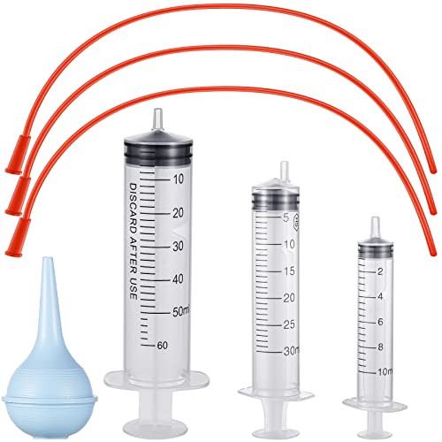 7 Pack Tube Feeding Kit, 8 FR Tubes & Syringes for Puppy Lamb Kitten | Whelping Newborn Care, Bulb Syringe Included, Goat Kid Foal Piglet Compatible, 10ml 30ml 60ml Syringes