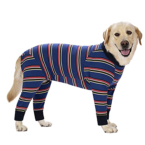 Dog Surgery Recovery Suit Female Male for Dogs After Surgery Medium Large Dogs Onesie Dog Pajamas Pjs Clothes (Navy Stripes, 28 (Chest 26.77 in | Backlength 18.11)) - color: Navy stripes, size: 28 (Chest 26.77 in | Backlength 18.11)