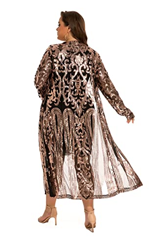 - 610 - Long Sleeves Full Sequins Open Front Duster Cardigan Cover-up Jacket Coat - color: Gold, size: 3X