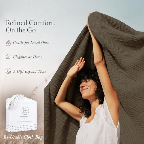 Threadmill Luxury 100% Cotton Twin Herringbone Blanket, Espresso | All-Season Thermal Throw Blanket, Soft & Breathable, Cozy Moisture-Wicking, OEKO-TEX Certified, Machine Washable, 68x92 in - color: Espresso, size: Twin (68" x 92")