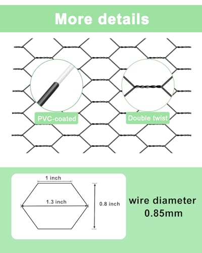 Garden Poultry Black Chicken Wire - 16.5 '' × 590 '' Chicken Wire for Crafts, Garden Fence Animal Barrier, 1 inch Mesh Poultry Netting Fence, Pet/Rabbit/Chicken Wire Fencing - size: 16.5 inch x 49.2 Ft