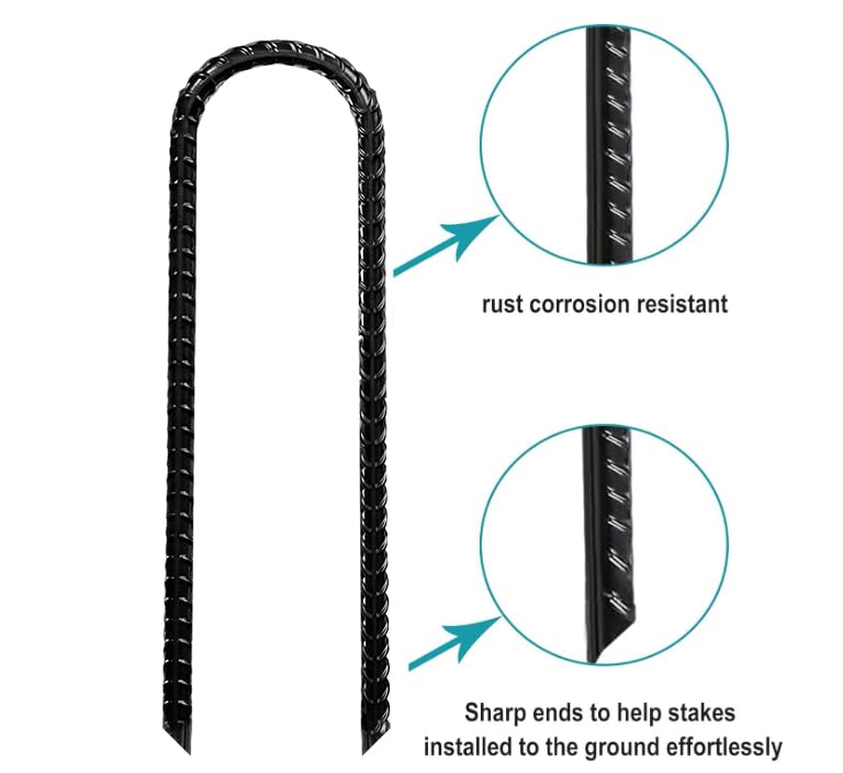 Eurmax USA 8-Pack U-Shape Ground Stakes,Rust-Proof Galvanized Steel Ground Anchors,Commercial Trampoline Stakes for High Winds,Secure Anti-Flip Tie Down for Soccer Goals,Swing Sets,Fences&Playsets - color: Black, style: Arch Head