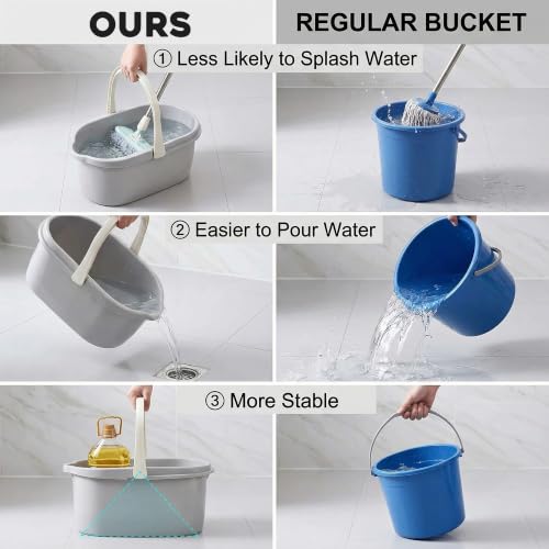 Haundry Compact Mop Bucket with Handle, Rectangular Cleaning Bucket and Caddy for Cleaning Supplies, 10L, Grey - color: Gray