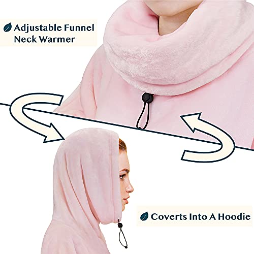 PAVILIA Wearable Blanket Poncho Women Men, Oversized Hoodie Sweatshirt Sweater Neck Warmer, Fleece Soft Hug Sleep Pod Adult - color: Pink, size: Fleece