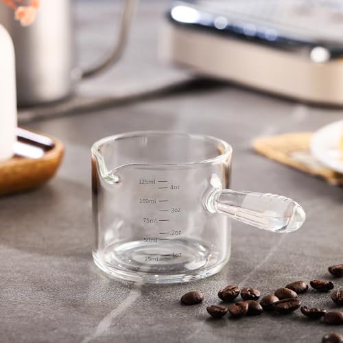 Bincoo Espresso Glass, 150ML Cups with Handle and Dual-Scale, V-Shaped Mouth Measuring Cup, Perfect for Shots and Milk Froth (1)