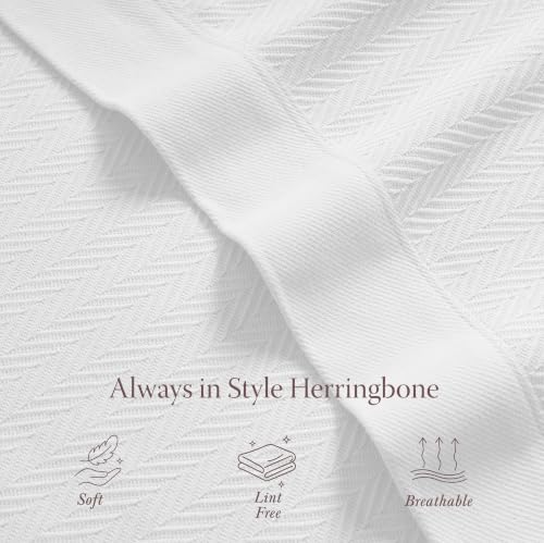 Threadmill Luxury 100% Cotton Queen Herringbone Blanket, Bright White | All-Season Thermal Blanket, Soft & Breathable, Cozy Moisture-Wicking, OEKO-TEX Certified, Machine Washable, 90x92 in - color: Bright White, size: Queen (90" x 92")