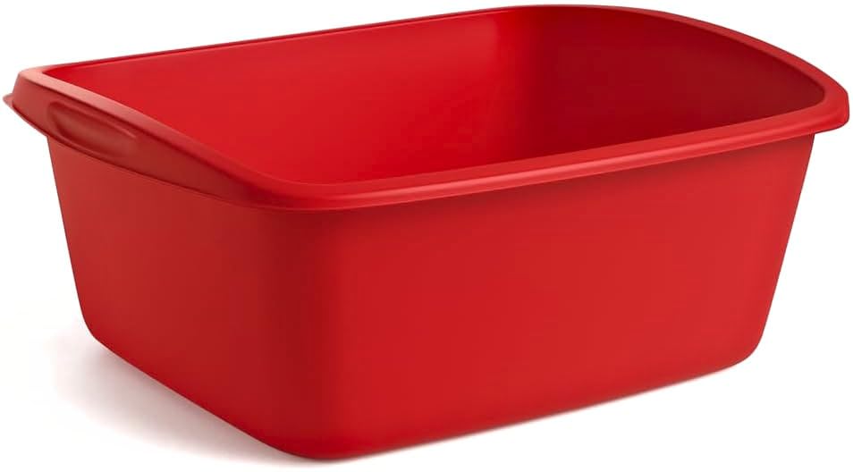 Tribello Plastic Wash Tub Dishpan Basin and Foot Bath for Soaking Feet, Laundry Hand Wash Bucket, Dish Pans for Washing and Storage Cleaning Supplies - 12 Quarts - Heavy Duty - Made in USA (Red) - color: Red