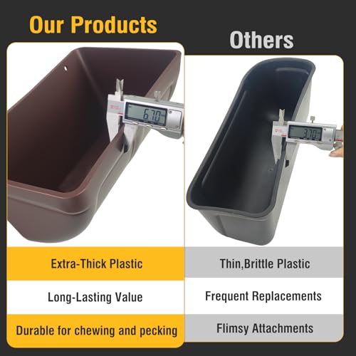 2 Pack Hanging Chicken Feeder Trough for Goat,Sheep,Dog.Livestock Feeding Container Goats Supplies Feeders Waterer Bucket (Brown)